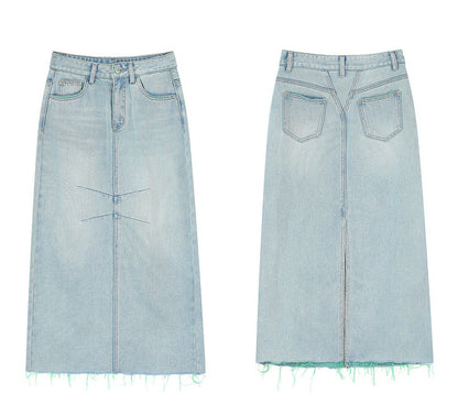 Raw Hem Crotch Covering Denim Skirt