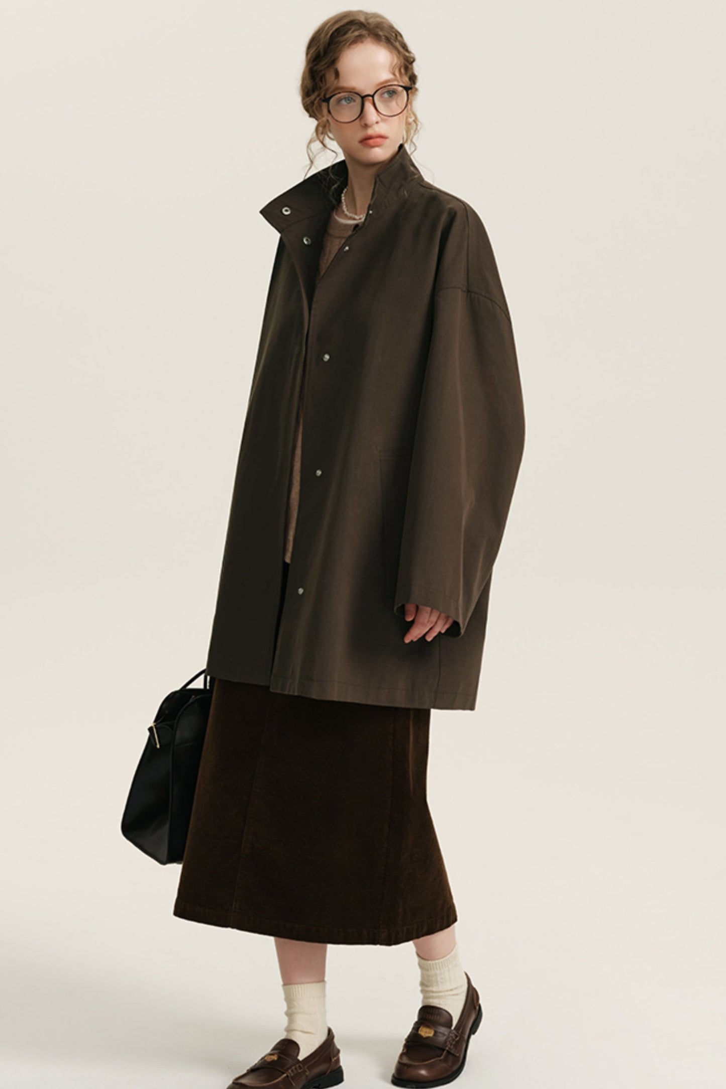 Tencel Cotton Stand-Neck Trench Coat