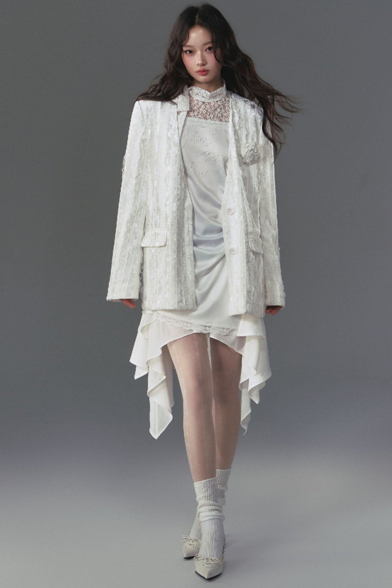 White Moss Rose Lace Blazer