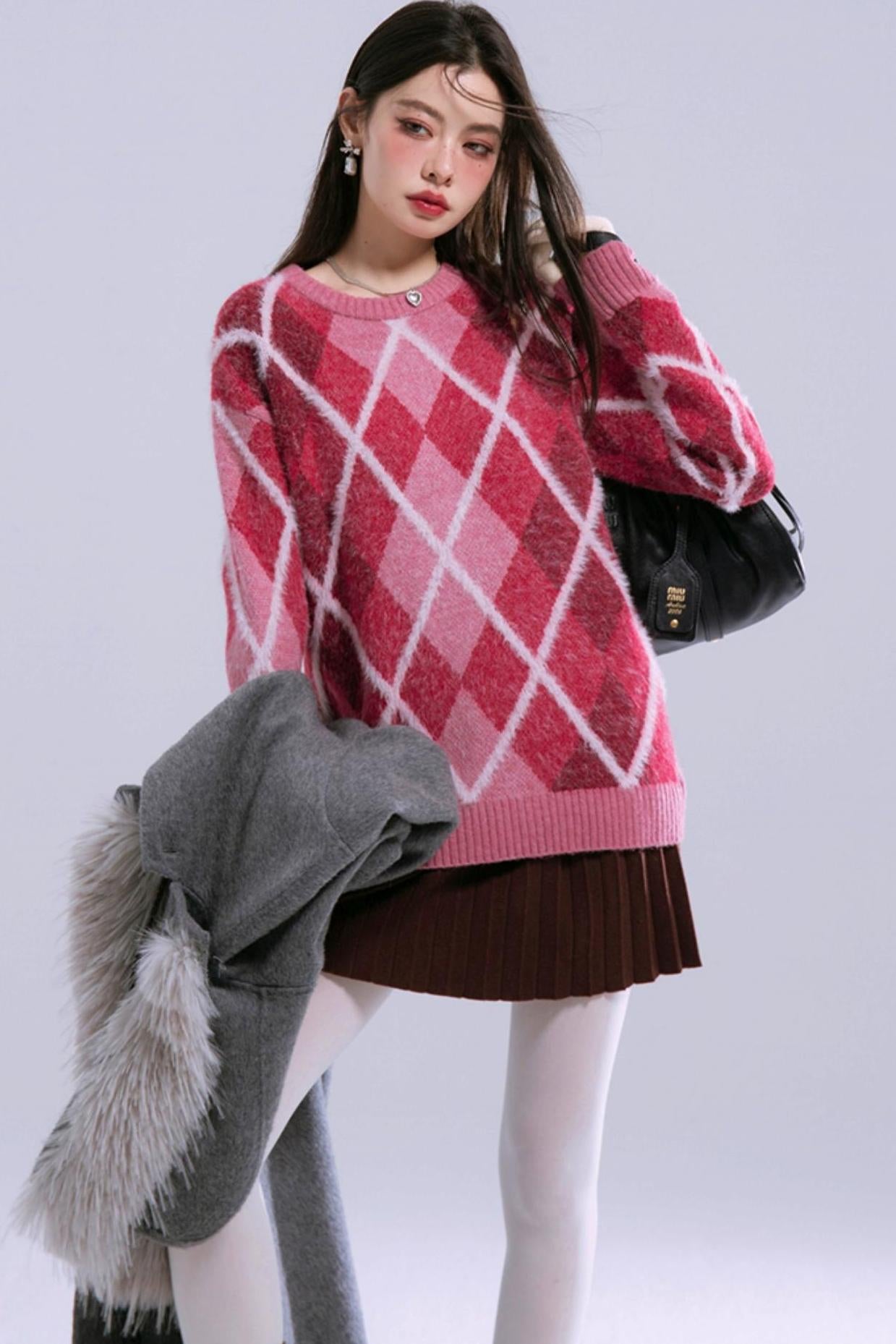 Cranberry Red Quilted Wool Sweater