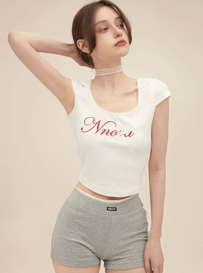 U-Neck Bow High Waist T-Shirt