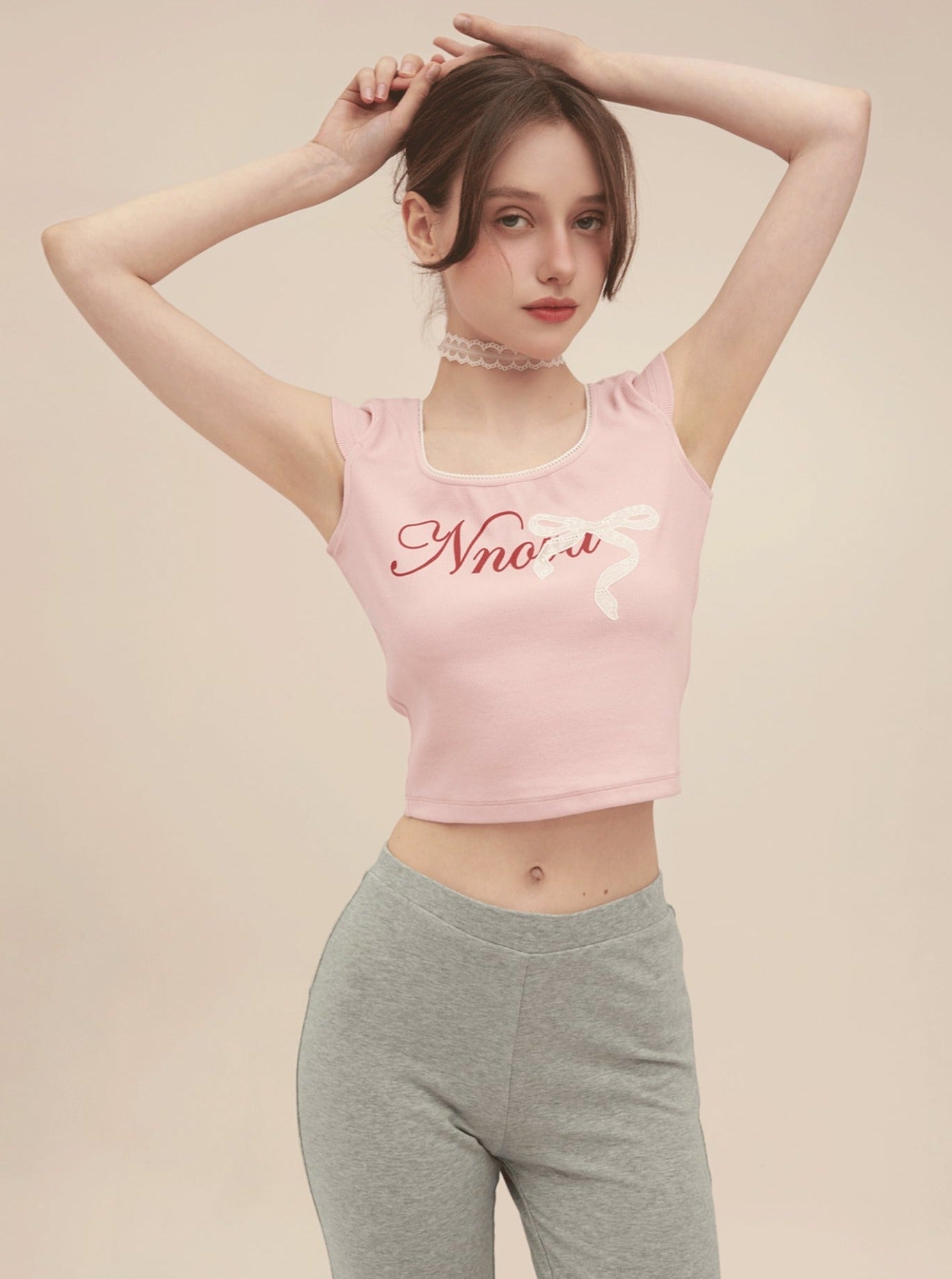 U-Neck Bow High Waist T-Shirt