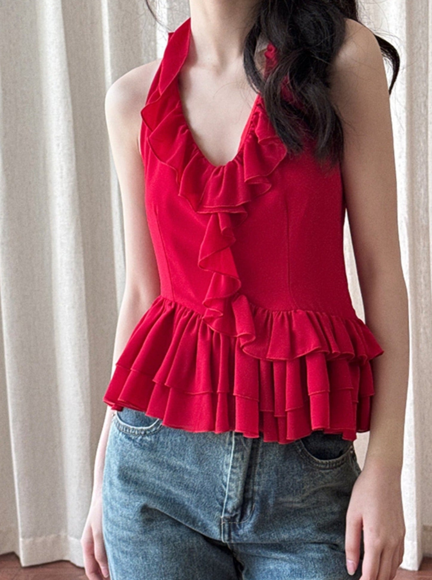 Rose Red Ruffle Top