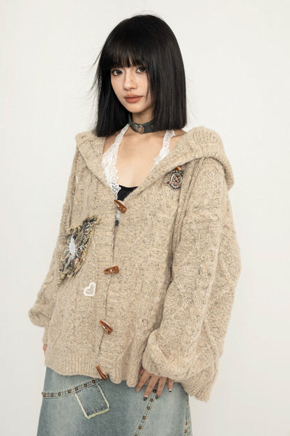 Butterfly Embroidery Hooded Knit Jacket