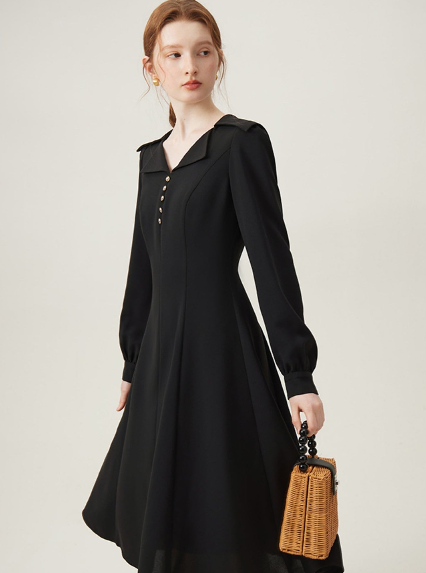 French Elegant Navy A-Line Dress