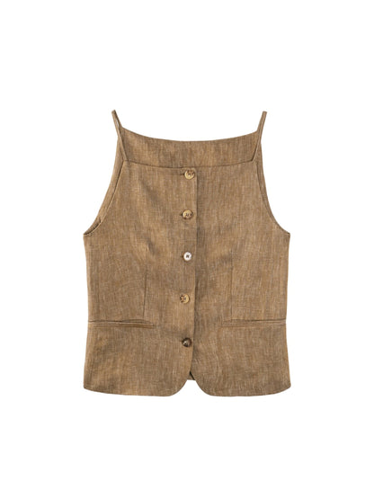 Vintage Luxe Linen Halter & Wide Leg Shorts Set-Up