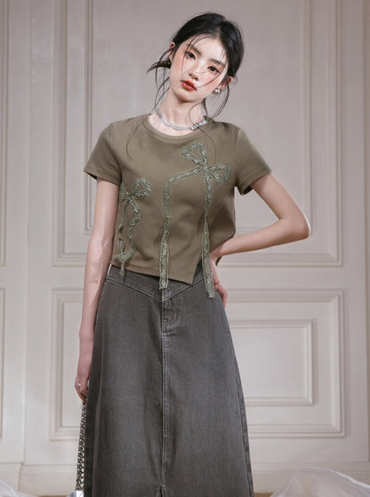 Muchuan Apricot Bow T-Shirt