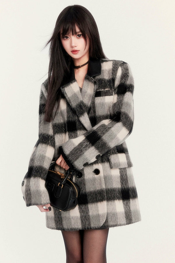 Versatile Retro Check Tweed Coat