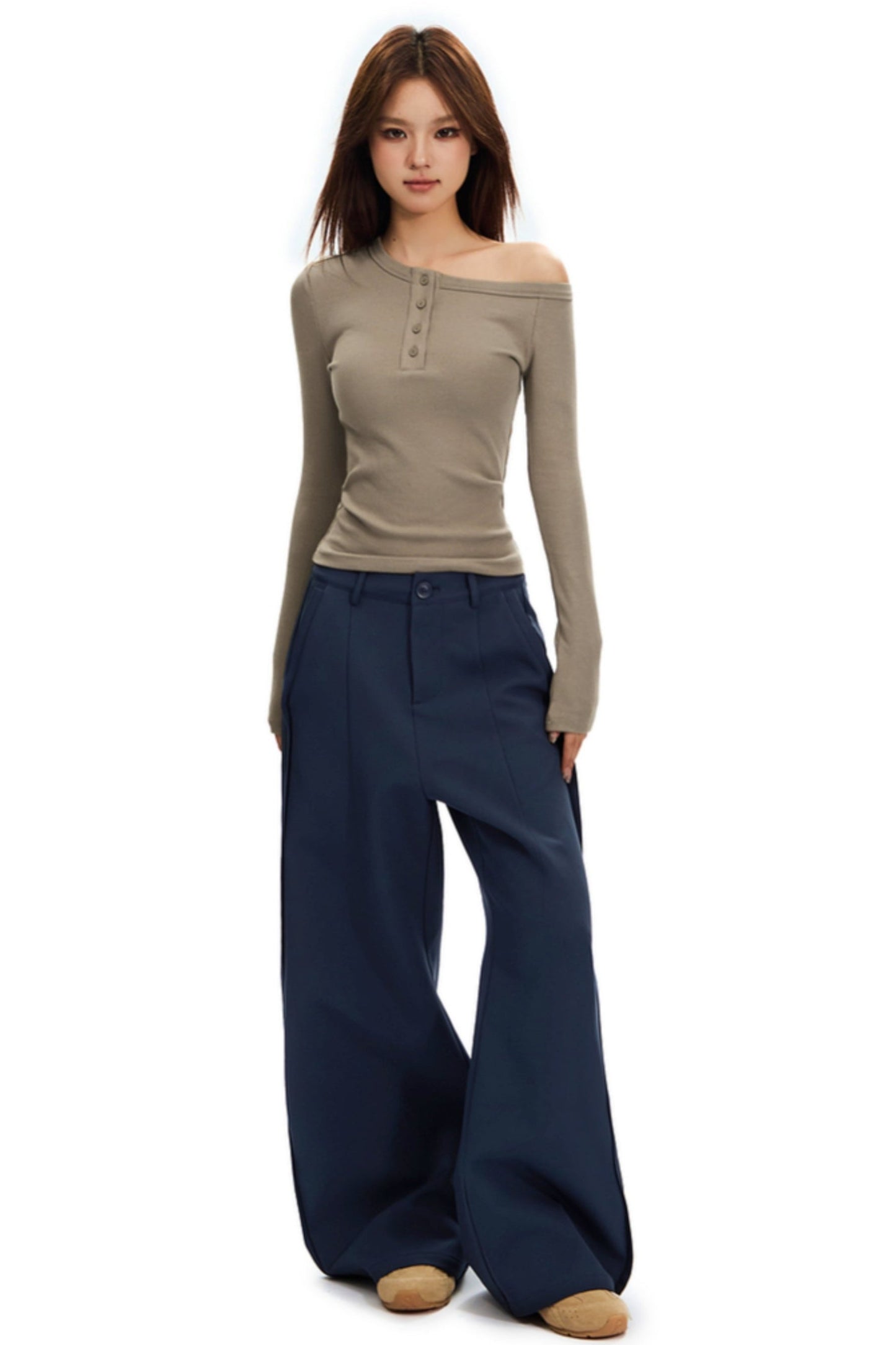 Curved Scimitar Wide-leg Trousers