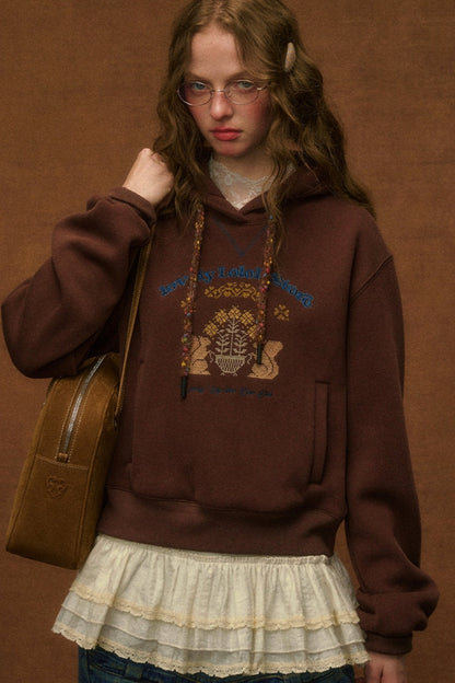 Embroidered Wool Pullover Hoodie