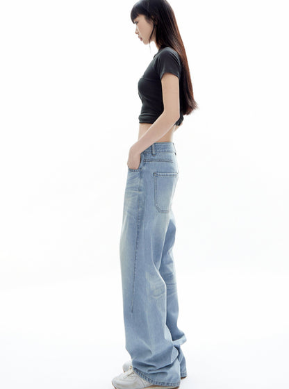 Old Washed Low Waist Straight Leg Pants