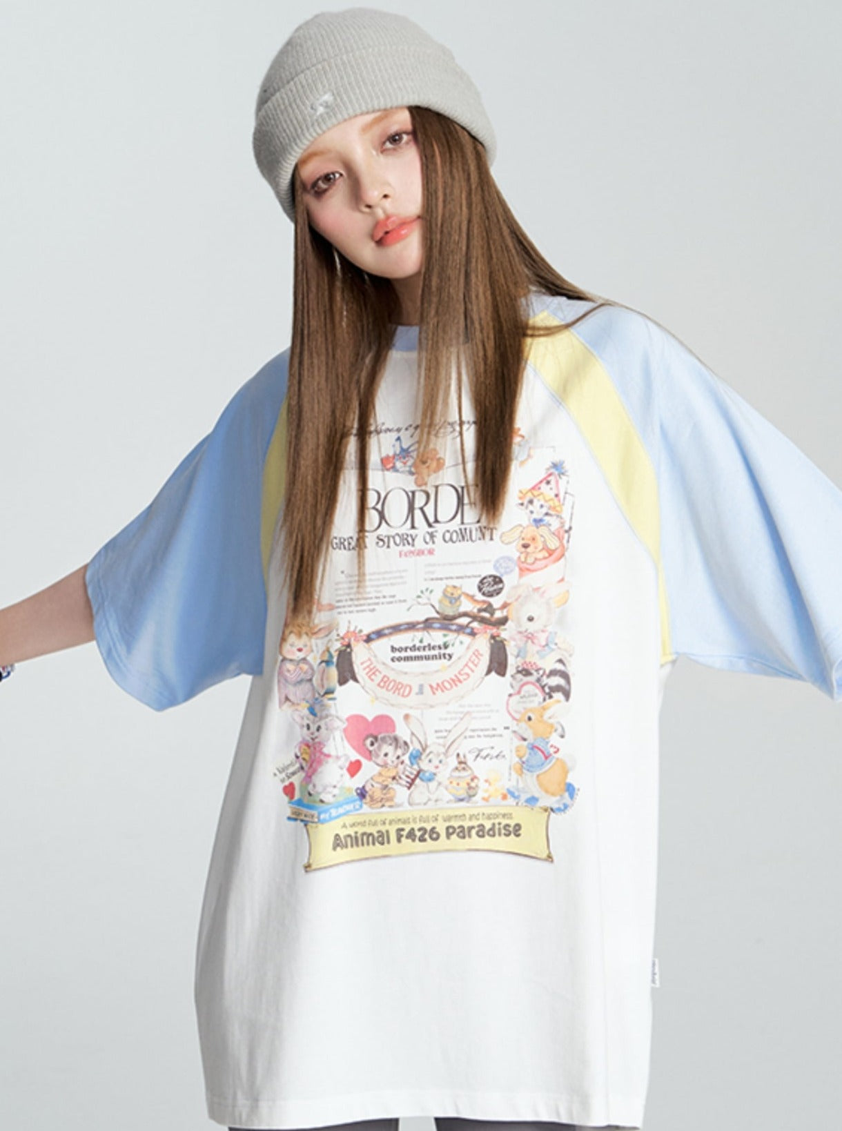 Cartoon Print Stitched T-Shirt