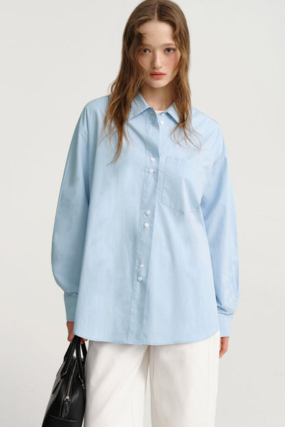 French Blue Long-Sleeve Cotton Shirt