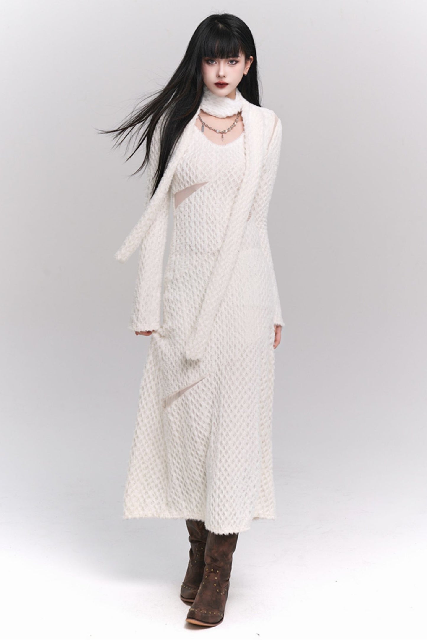 Ghost Girl White Long-sleeved Dress Autumn and Winter Hot Girls Pure Lust Style, High-end Wear, Korean Atmosphere, Early Autumn