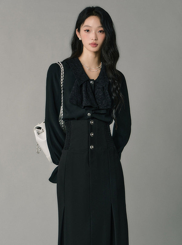 French shirt high waist skirt set