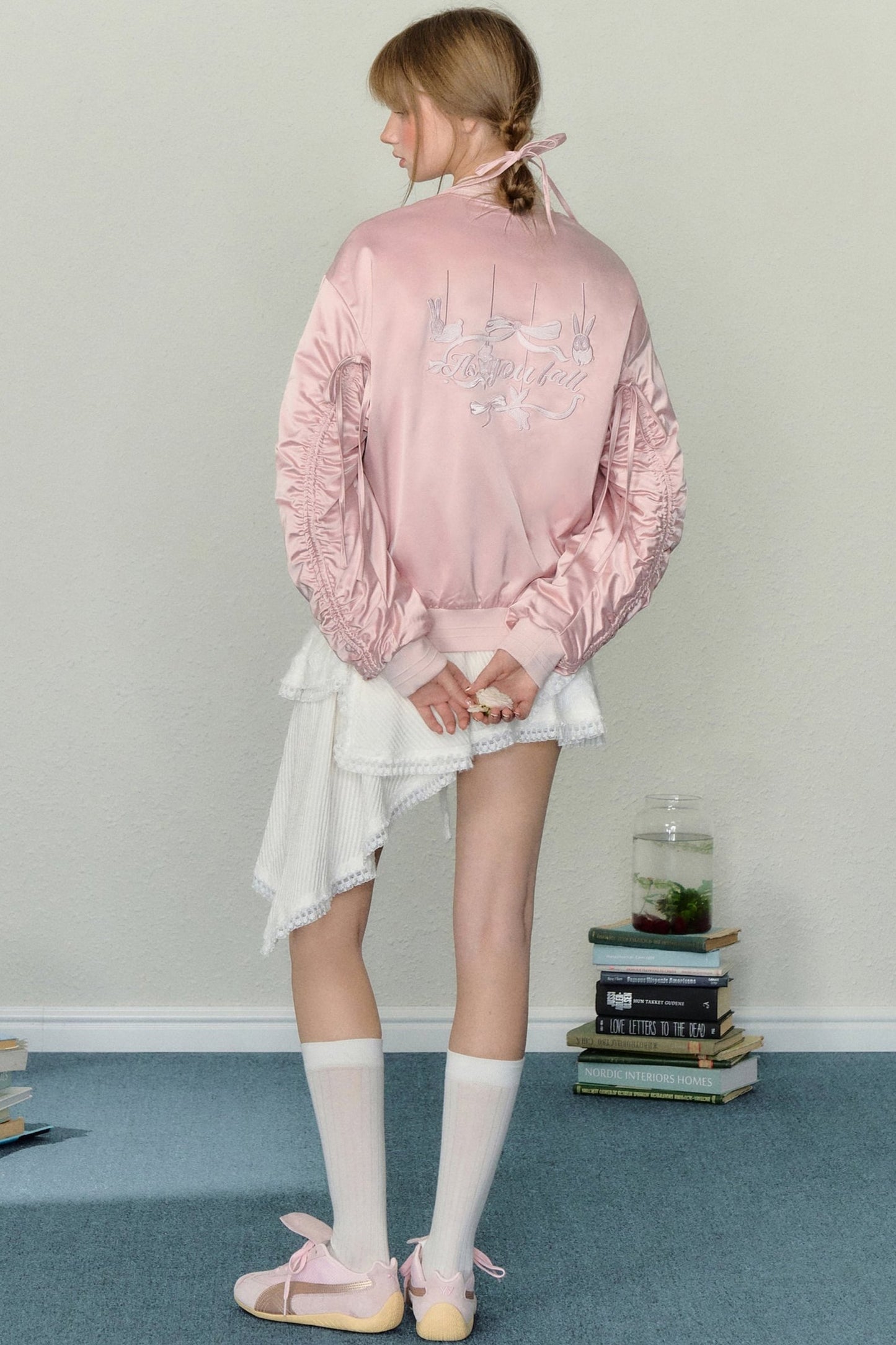 Loose Fit Pink Embroidered Jacket