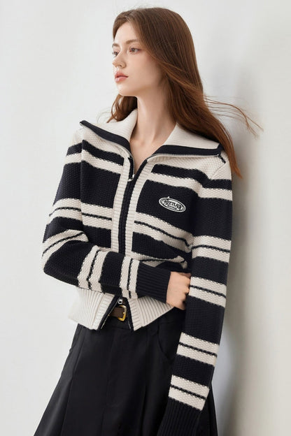 Striped Wool Lapel Cardigan Jacket