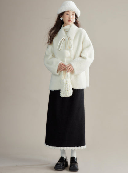 wool tweed base straight skirt