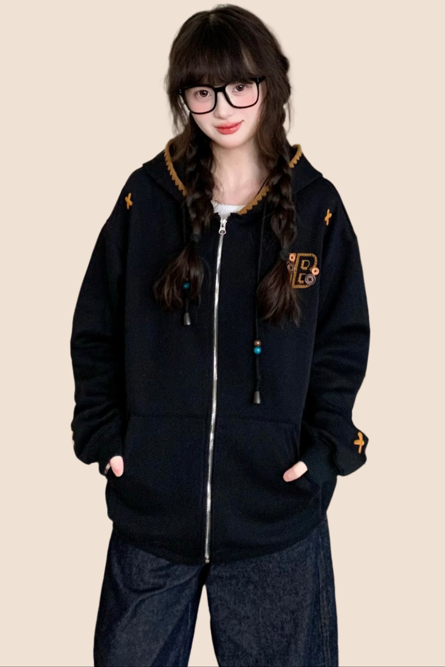 Ethnic Embroidered Loose Hoodie Coat