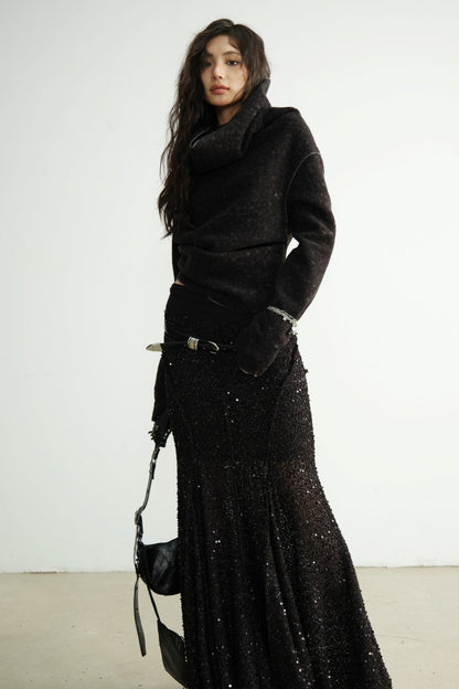 Sequin Skirt Black Maxi Skirt