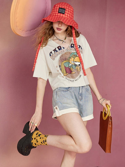 V-Neck Print Short Sleeve T-Shirt