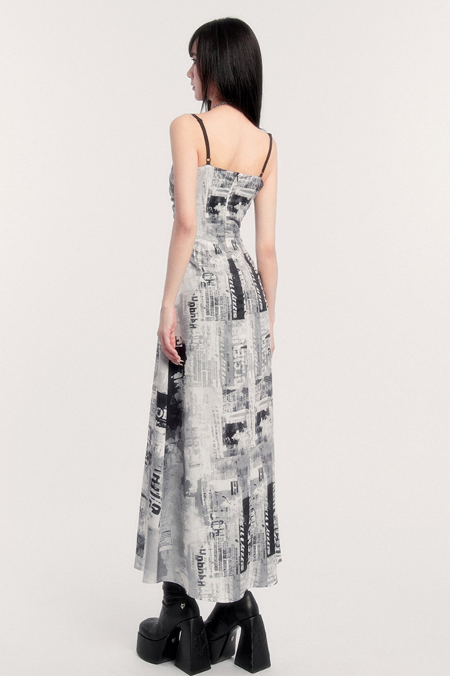 Retro Punk Pictorial Print Slip Dress