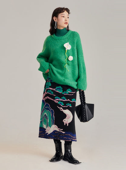 Chinese style retro pattern wool skirt