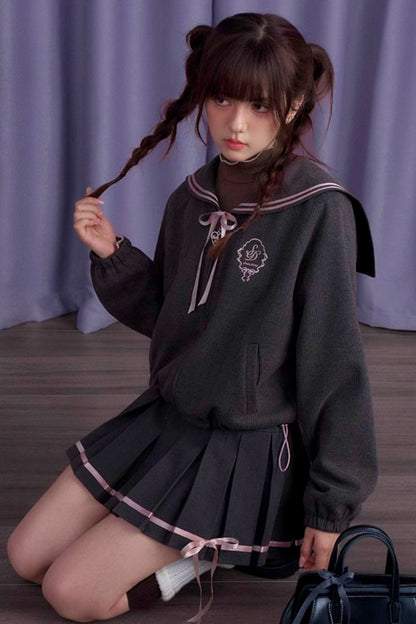 SagiDolls Girl's Fighting Spirit Sakurakai High School College Style Bow Sailor Collar Jacket Short Skirt Looks Thin and Thick