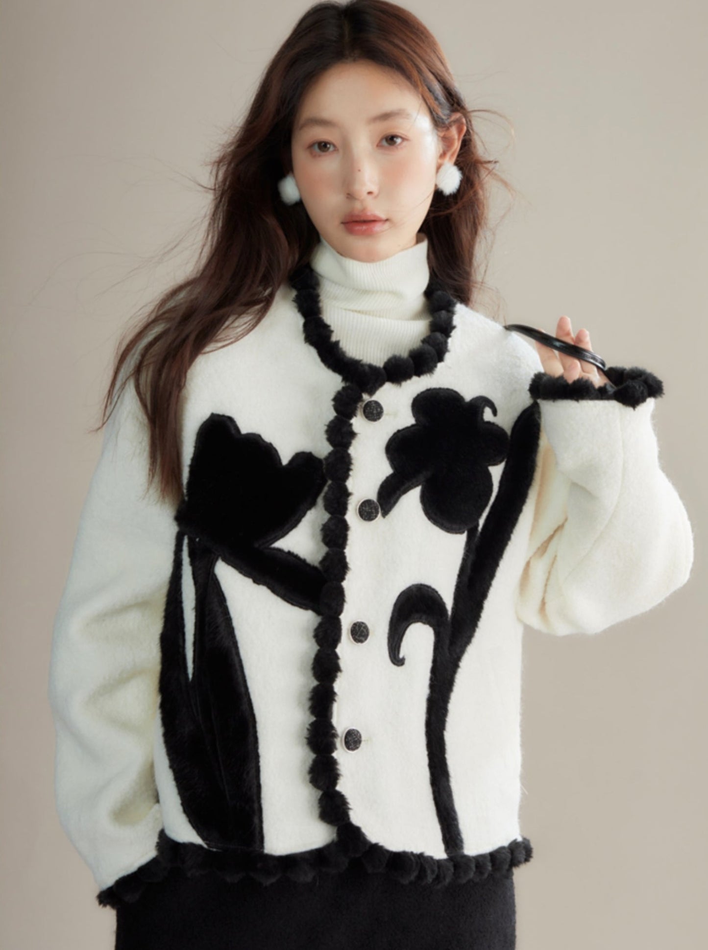 hairball lace wool tweed short jacket