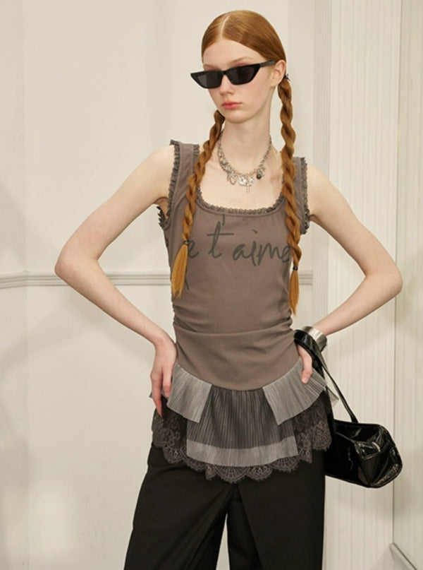 Lace Panelled Monogram Vest Top