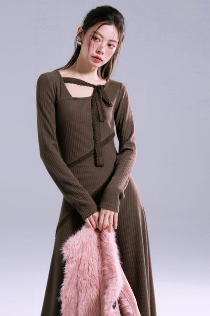 Asymmetric Lace Knitted Dress