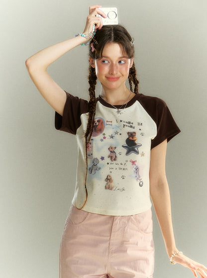 Cropped Graphic Raglan T-Shirt