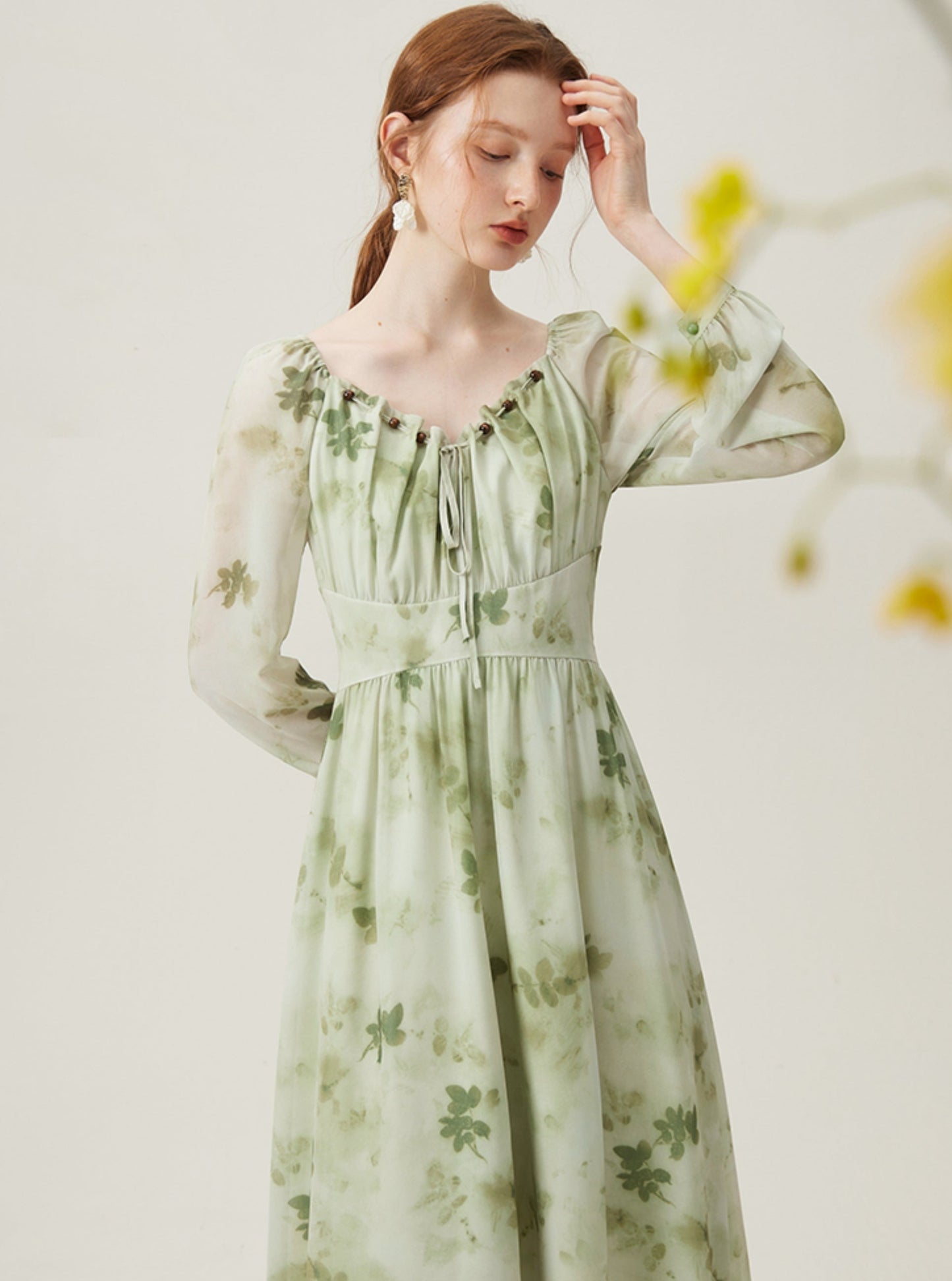 French Temperament Mint Floral Dress