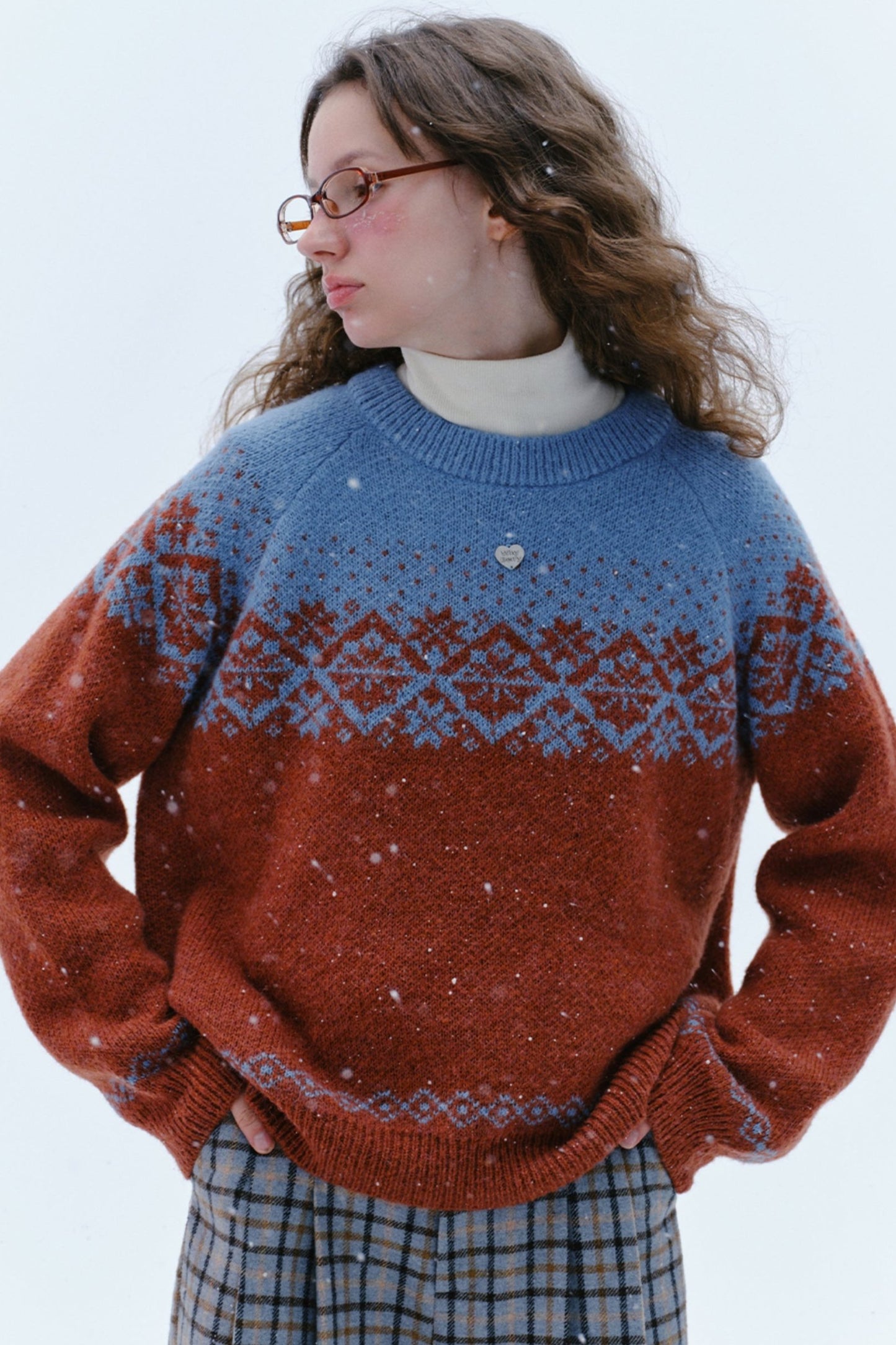 WhyBerry 24AW "Island Hymne" Fair Isle Gradient Lose Pullover Langarm stricken Frauen