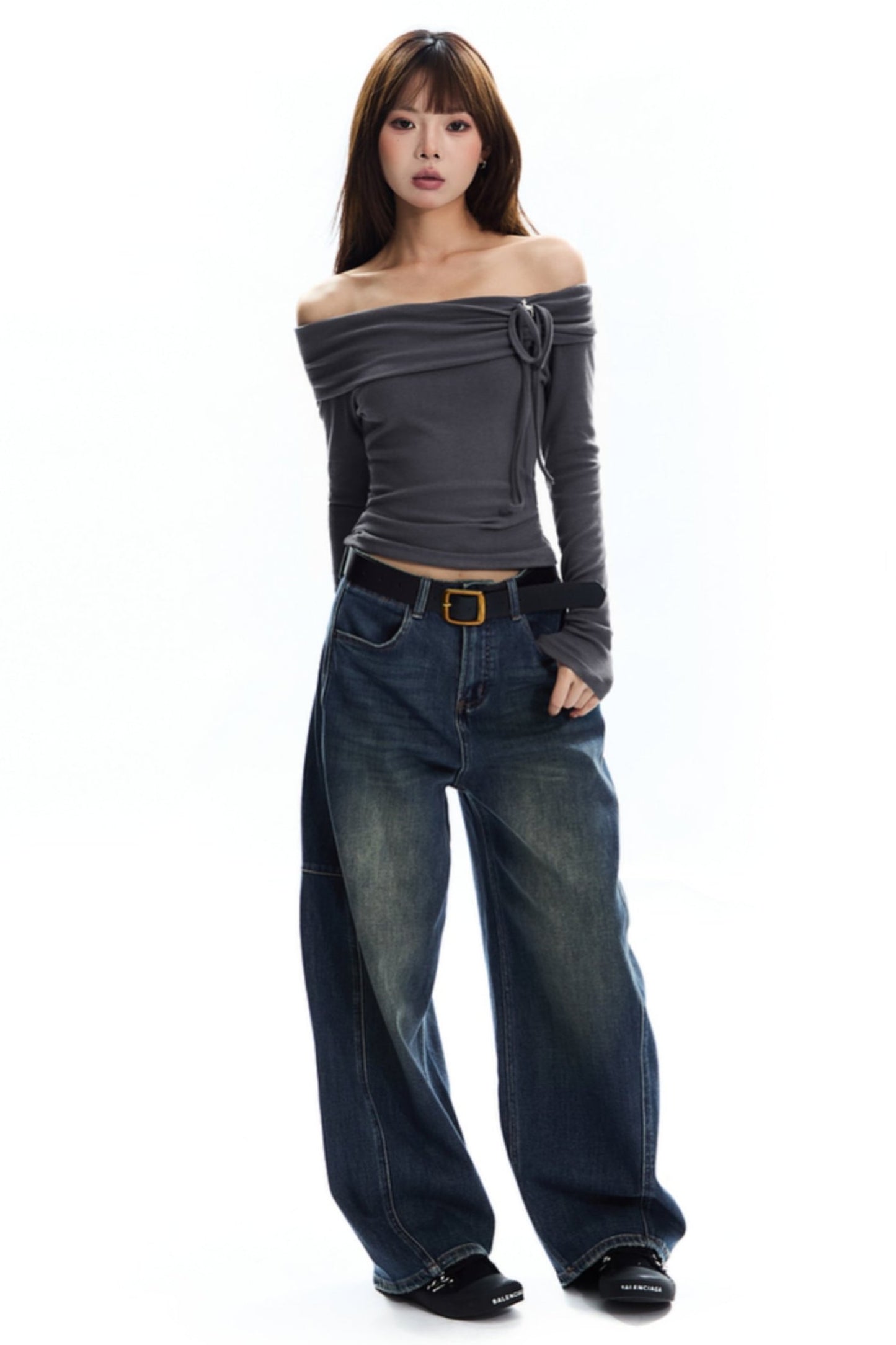 [New on September 19] APEA American Vintage Dark Blue Jeans Women's Belt Loose Bloomer Pants