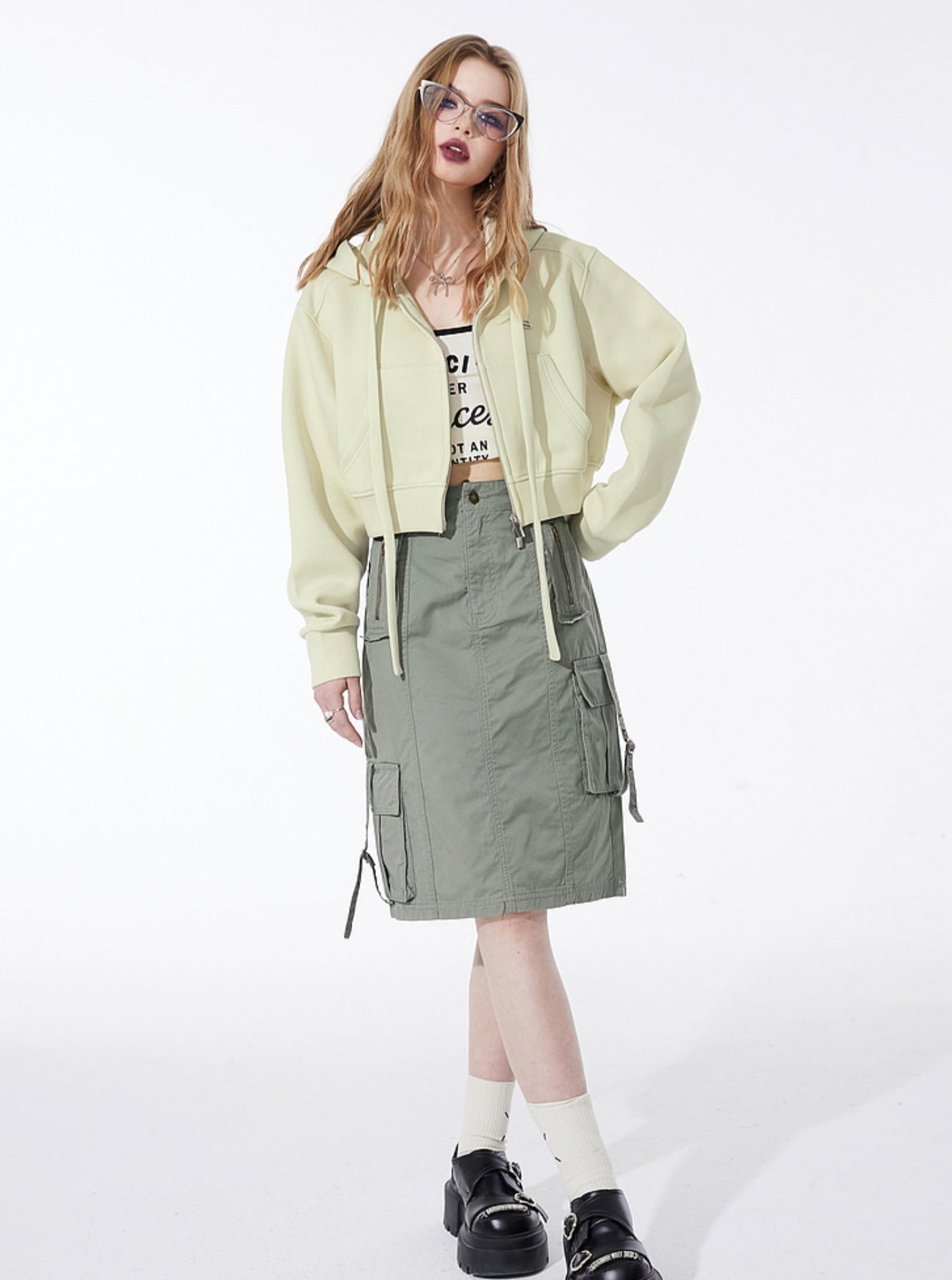 Hooded Cropped Sweatshir Coat