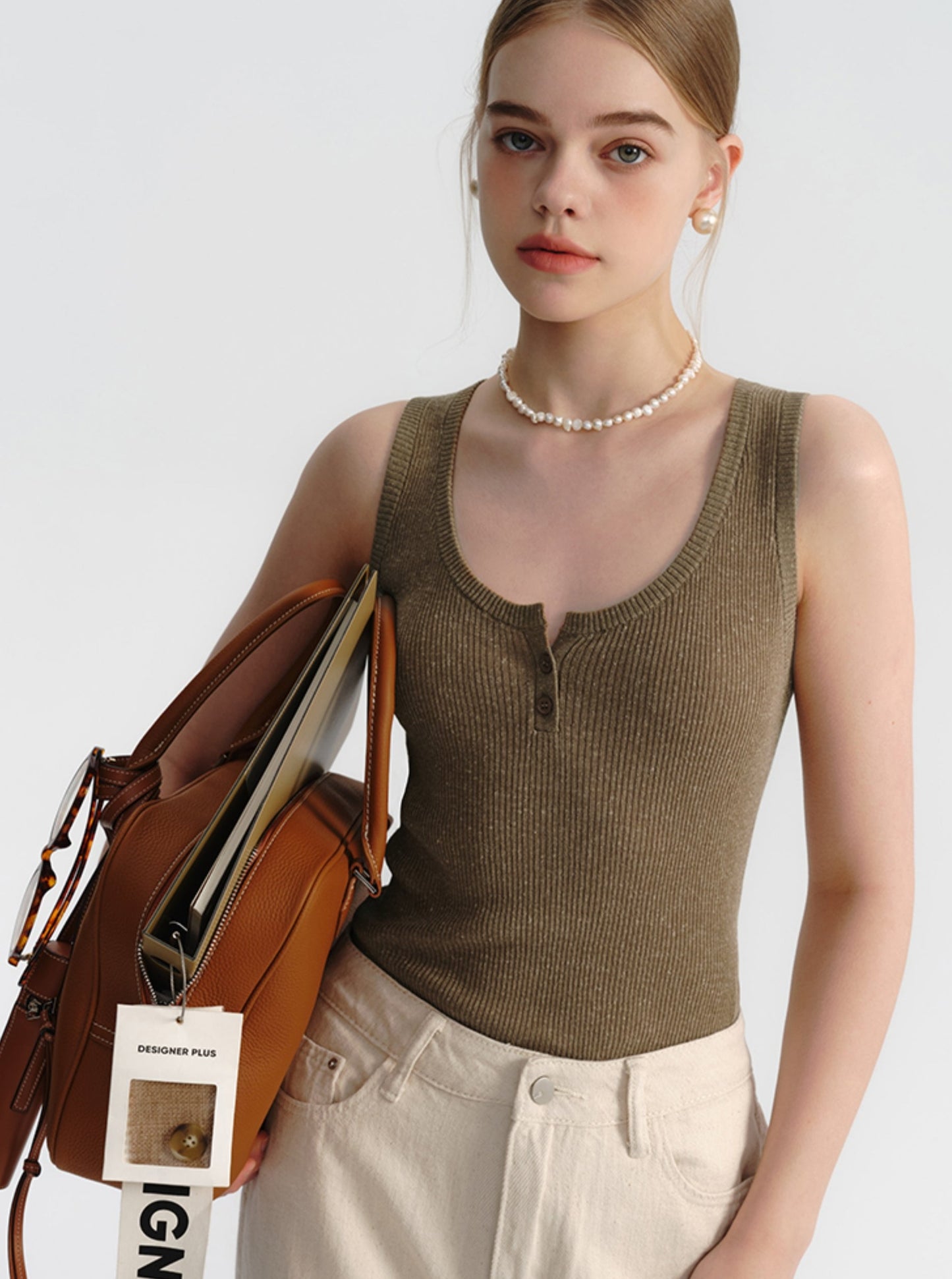 American U-Neck Linen Vest Top