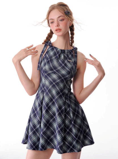 Slim Waist Plaid Slip Dress