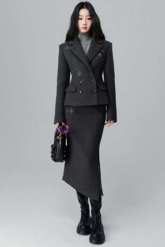 Tweed Jacket A-Line Skirt Set-Up