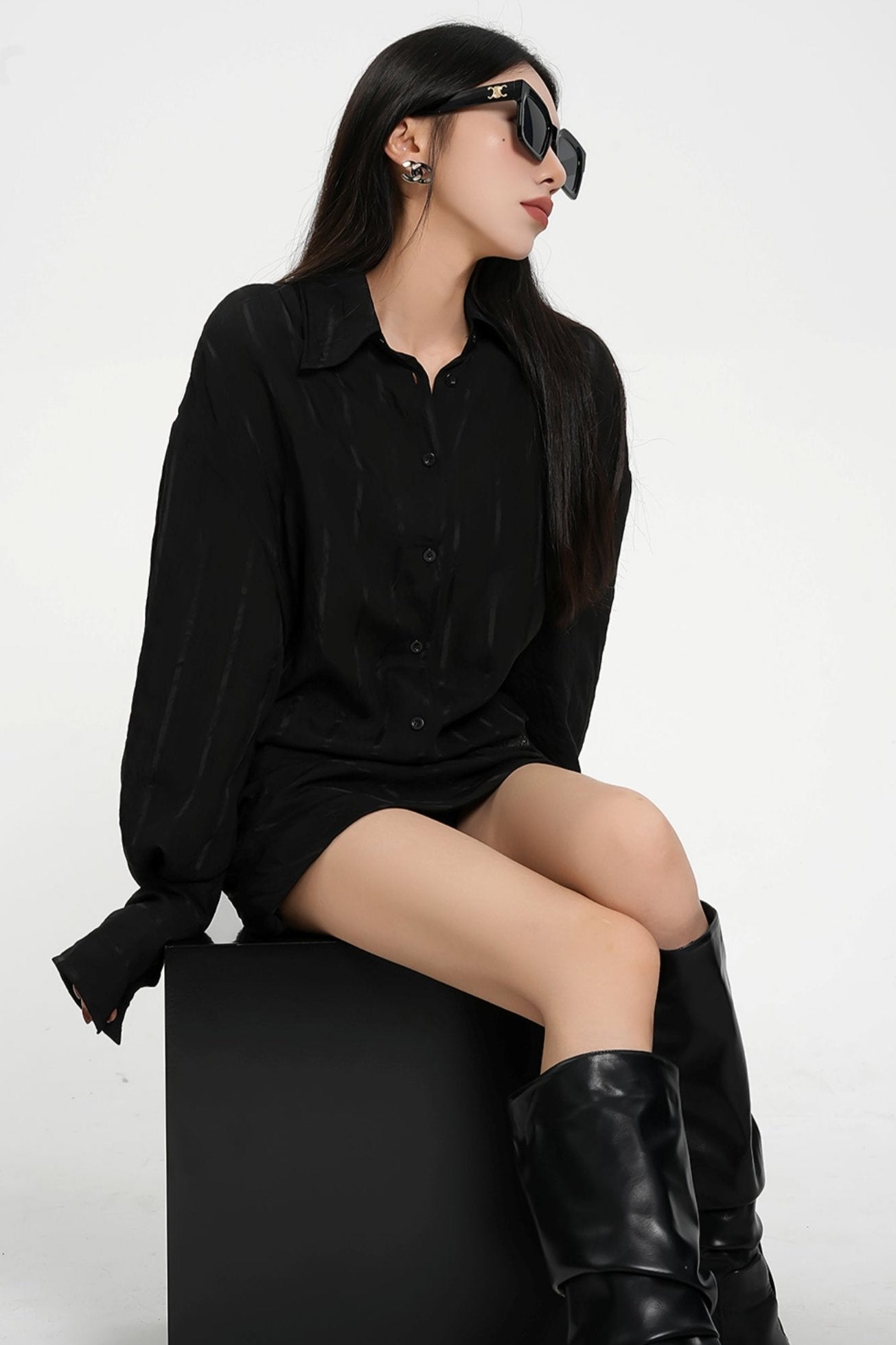 High-End Luxury Long-Sleeve Shirt Dress