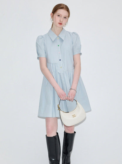 Niche Deconstructed Puff Sleeve Shirt Dress