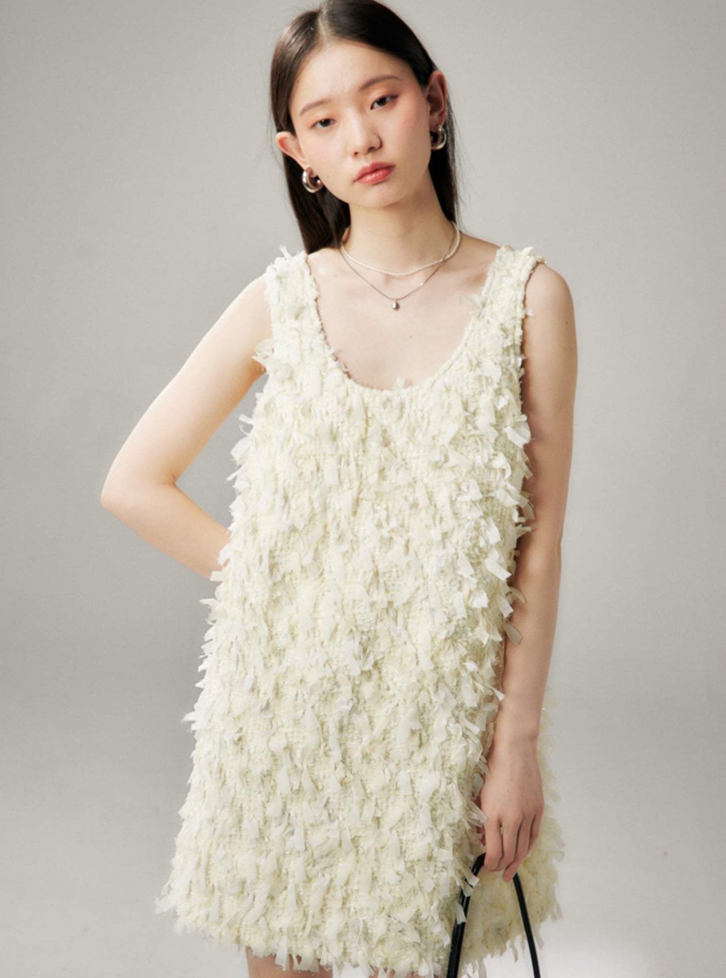 Feather Whisper Texture Vest Dress