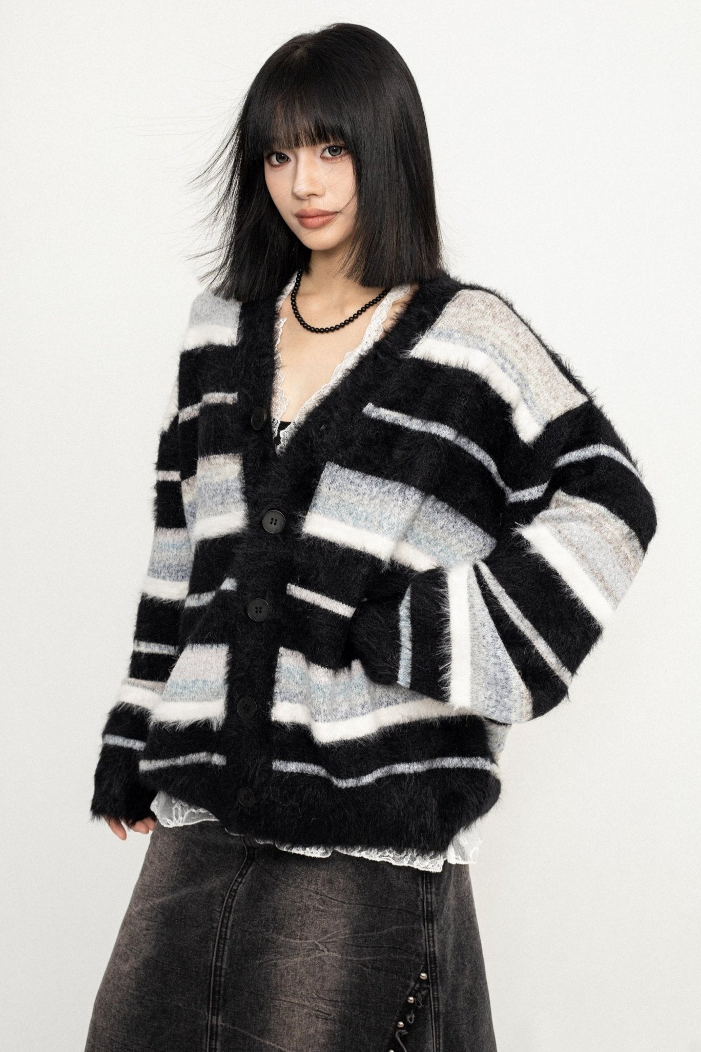 KOREAN LAZY STRIPED LONG SLEEVE CARDIGAN