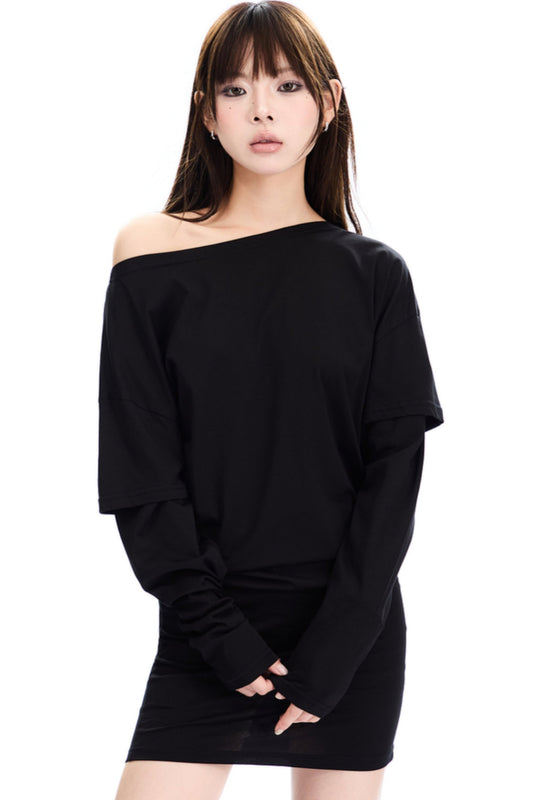 Slanted Neck Irregular Hem Dress