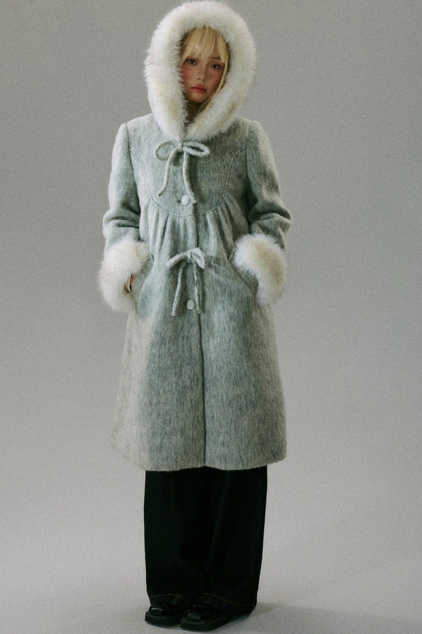 Wool Water Ripple Cape Coat