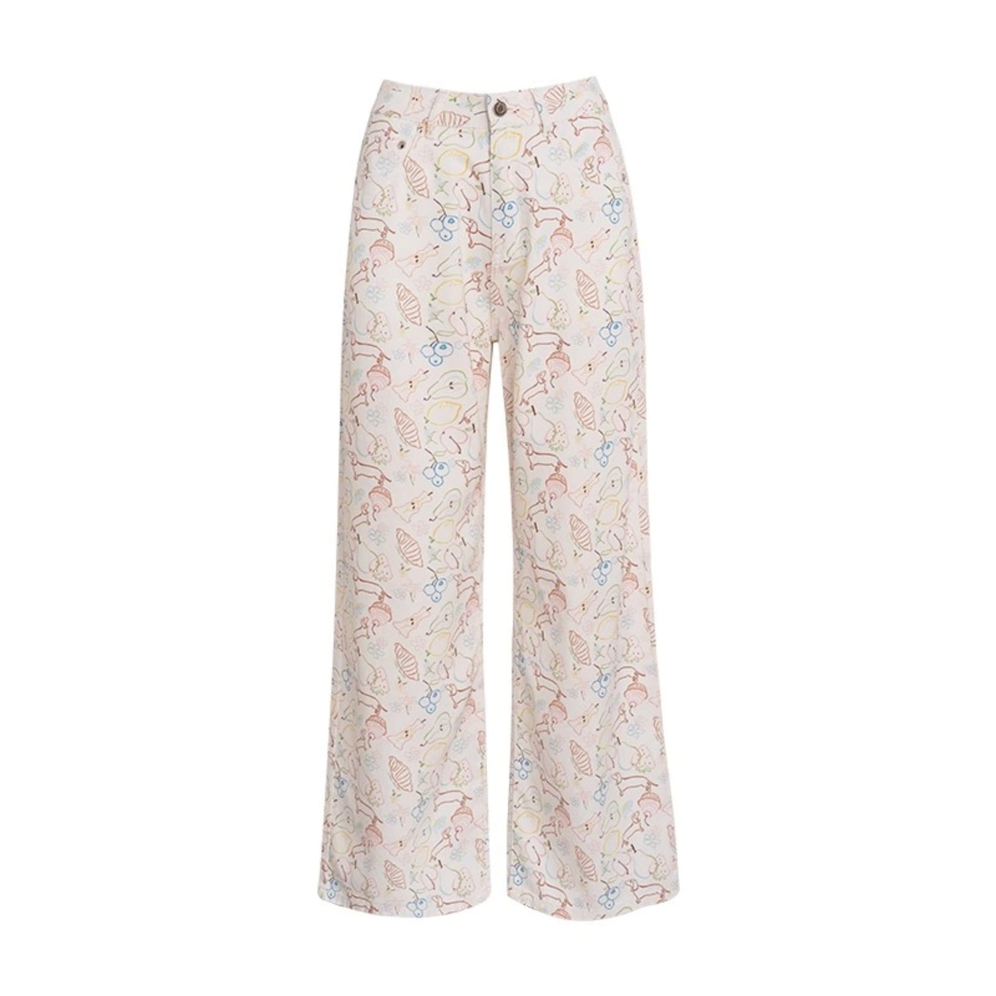 White Floral Wide-Leg Jeans