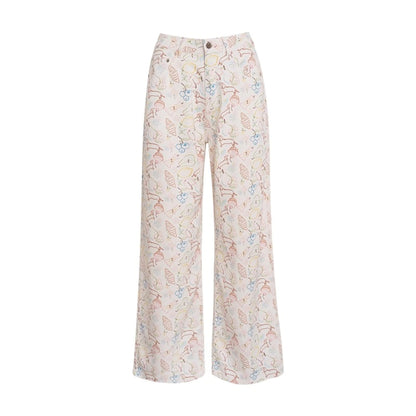 White Floral Wide-Leg Jeans