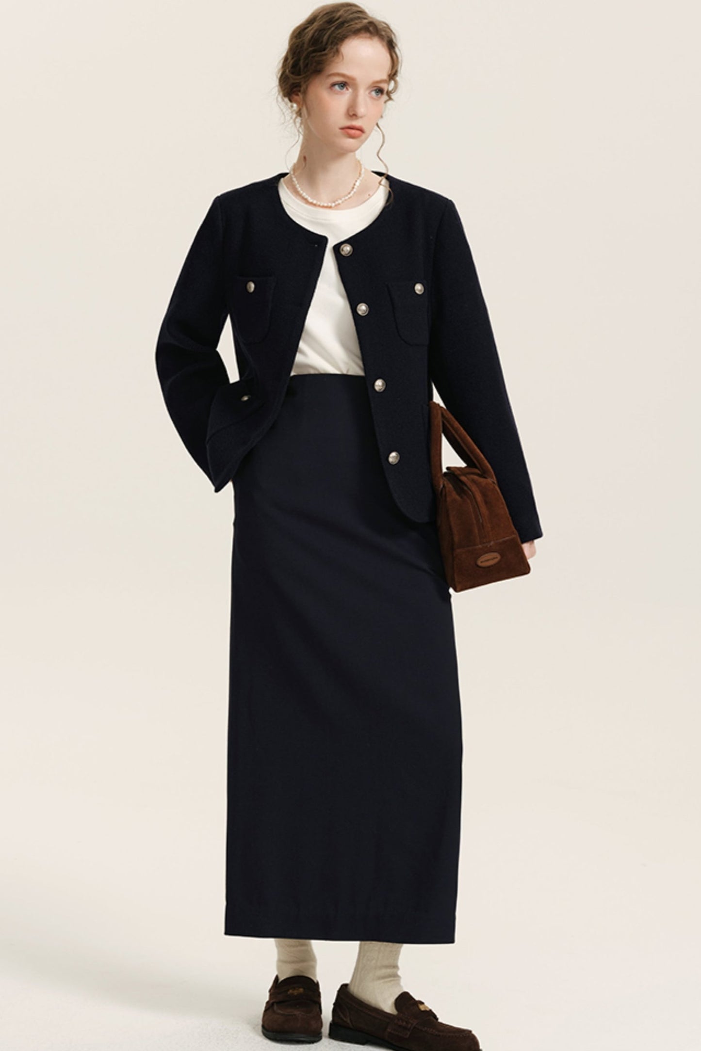 Wool H-Shaped Black Suit Skirt