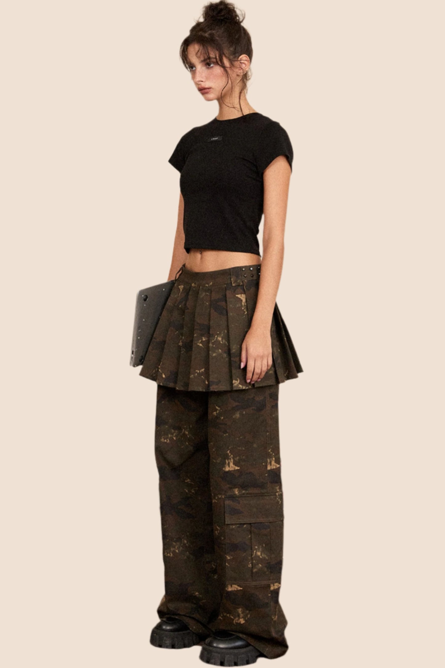 EZEK American retro camouflage design cargo wide-leg casual jeans two-piece loose mop pants set