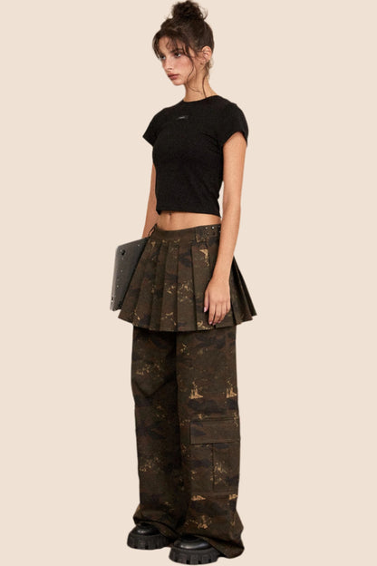 EZEK American retro camouflage design cargo wide-leg casual jeans two-piece loose mop pants set